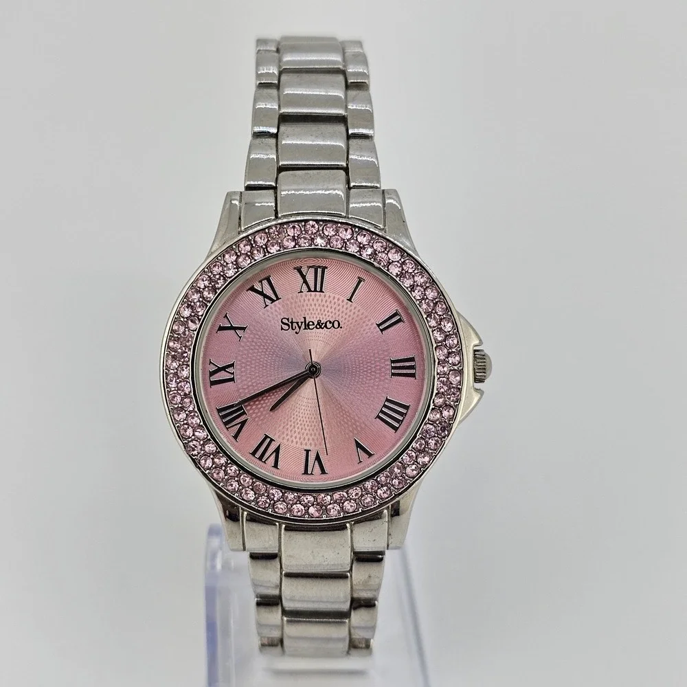 Style & Co Women's Watch 36MM Pink Dial Gray Bracelet Band 7.5